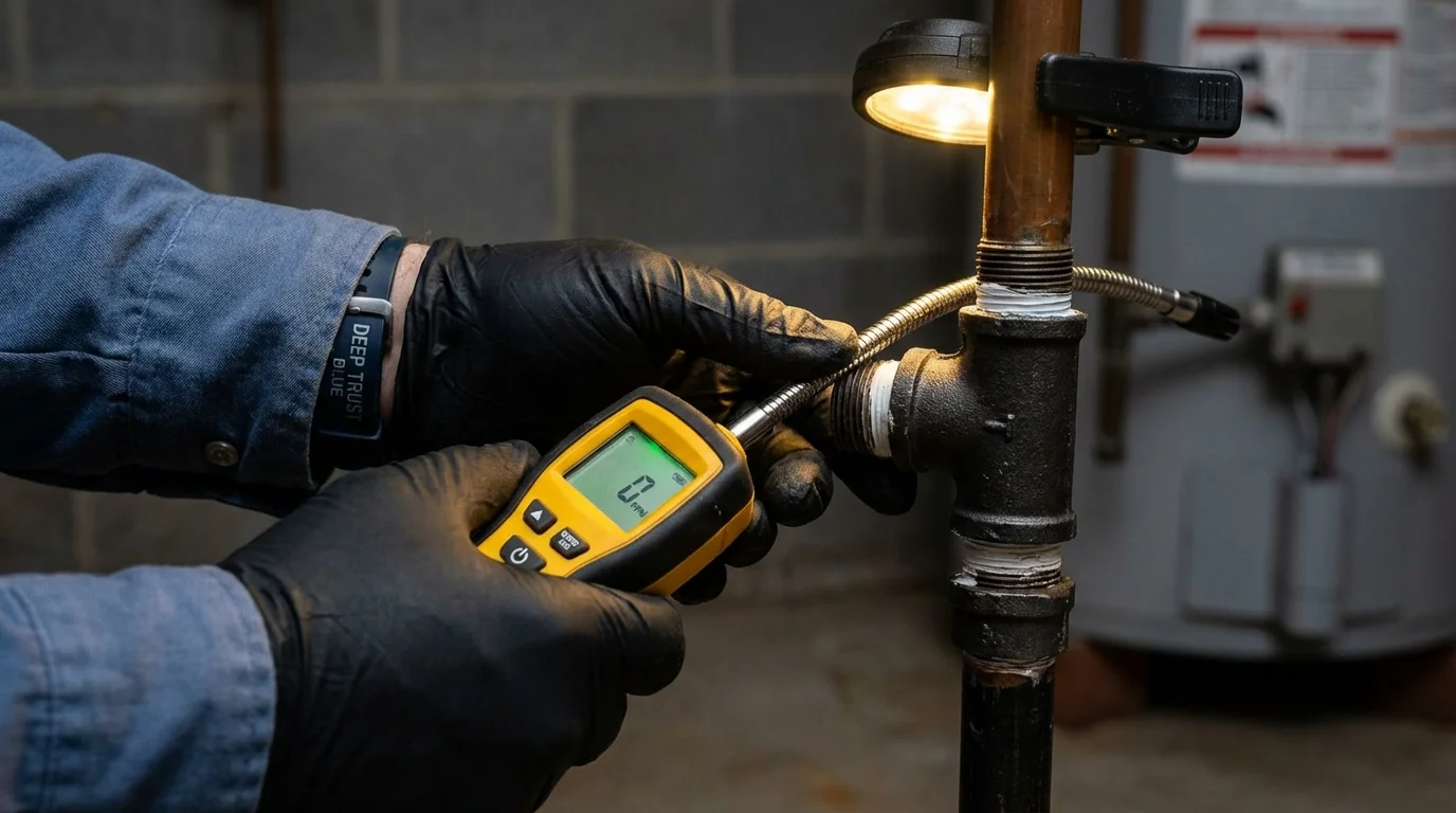 Gas leak detection with electronic sniffer by Johns Plumbing LLC in Badin